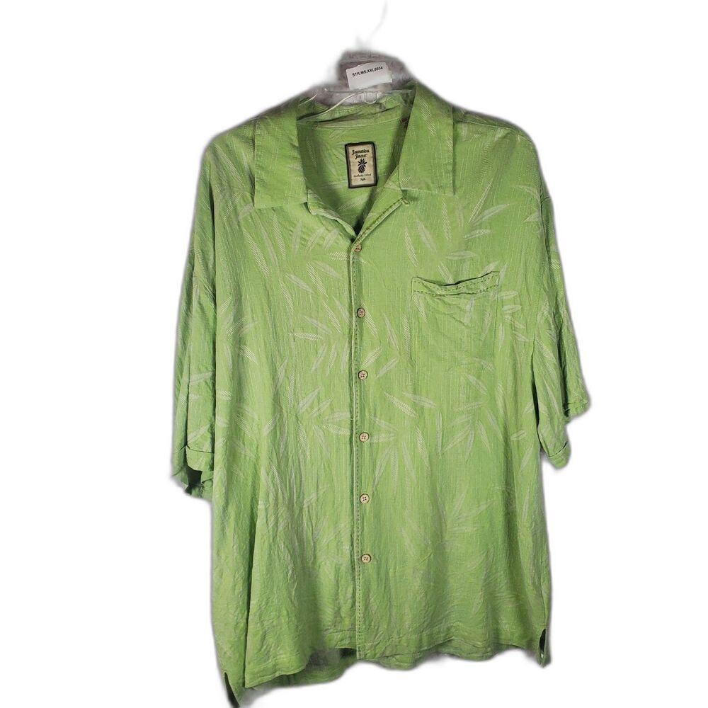 Men's Green Linen Button Up Short Sleeve Shirt Size XXL